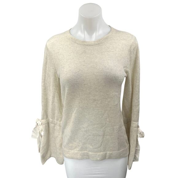 Club Monaco 100% Cashmere Cream White Knit Long Bow Sleeve Sweater Top Size S - Picture 1 of 5